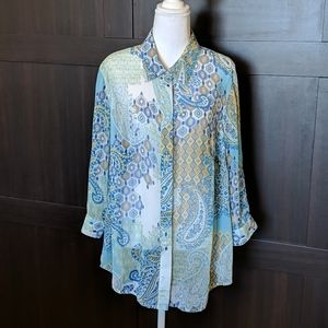 Coldwater Creek Shear Blue Blouse XL